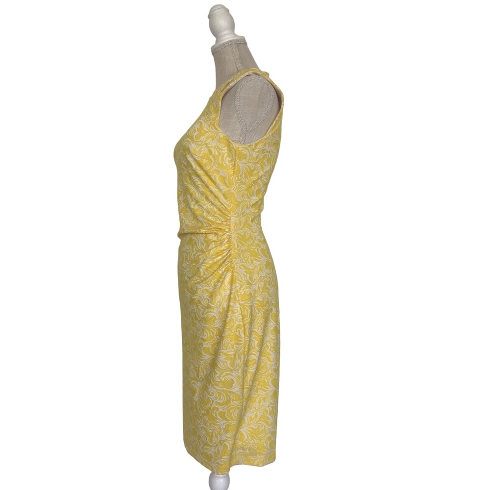 Yellow And White Cache Size 2 Fitted Midi Dress W… - image 4
